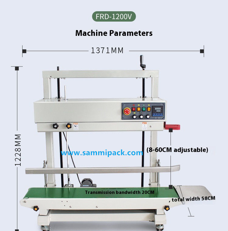 FRD-1200V ইলেকট্রিক সেমি অটোমেটিক তাপ সিলার মেশিন জন্য ক্রমাগত উল্লম্ব প্লাস্টিকের ব্যাগ সিলিং জন্য পানীয় ব্যাগ কাঠ