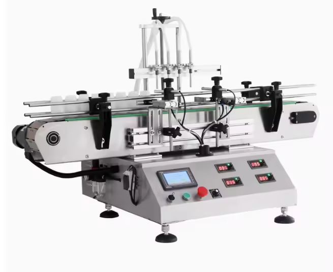 তরল ভর্তি মেশিন ডেস্কটপ স্বয়ংক্রিয় ছোট এসেন্সিয়াল তেল পারফিউম তরল বোতল ভর্তি এবং ক্যাপিং এবং লেবেলিং মেশিন ৪ মাথা