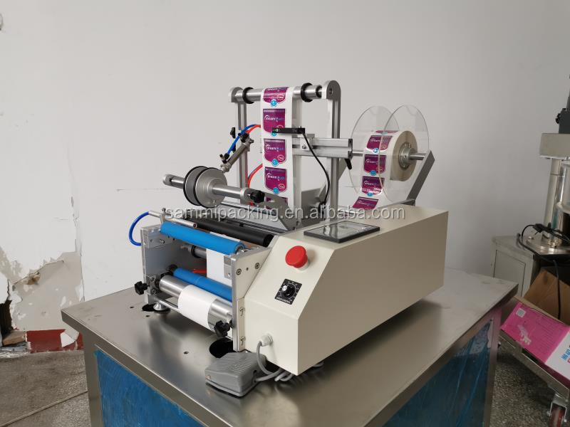 অর্ধ স্বয়ংক্রিয় ১০ মিলি কাঁচের বোতল একক/দ্বৈত পার্শ্ব স্টিকার লেবেল রাউন্ড বোতল লেবেলিং মেশিন