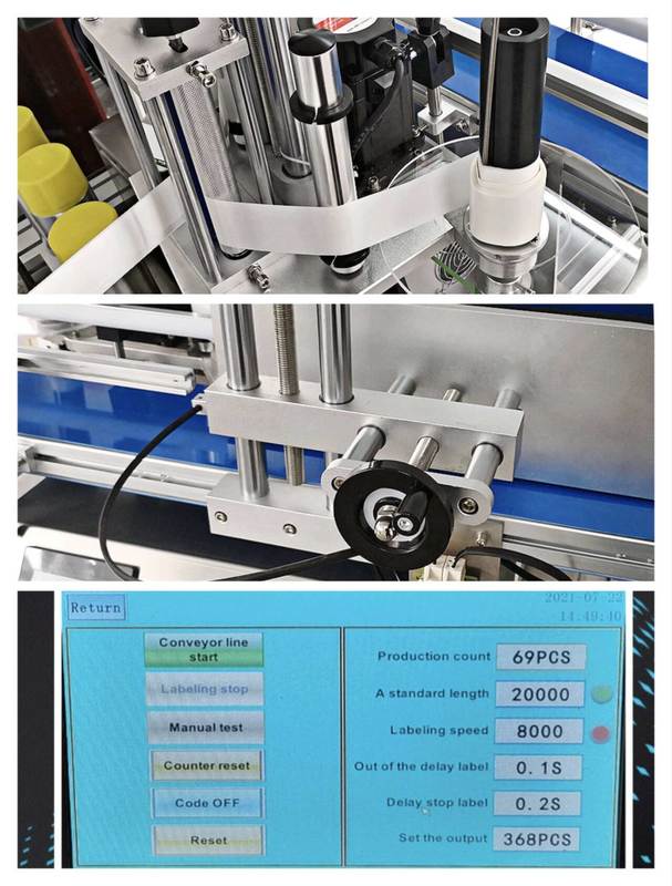 হাই-স্পিড ডেস্কটপ লেবেল অ্যাপ্লিকেটর মেশিন গোলাকার বোতল জল ওয়াইন প্রসাধনী প্যাকেজিং জন্য স্ব-আঠালো স্টিকার বিতরণ