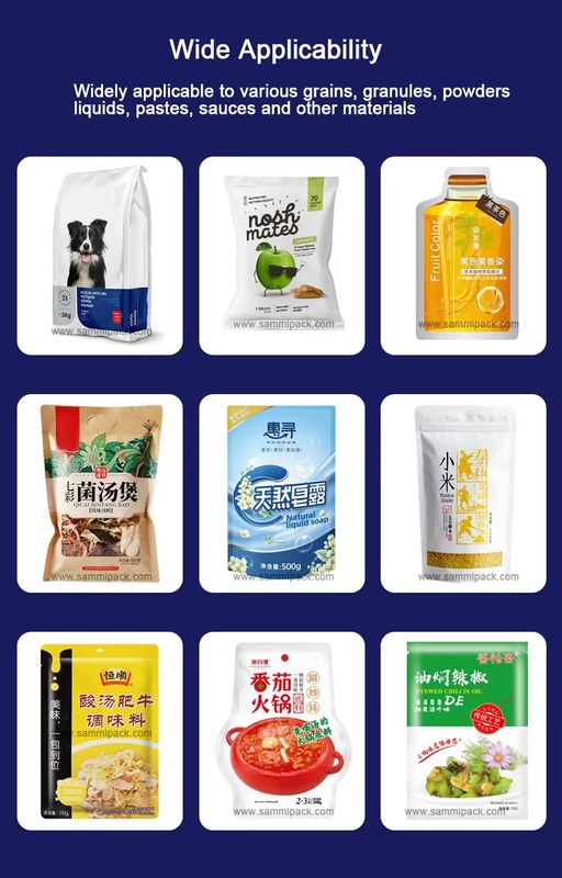 ইউনিভার্সাল টাইপ ভার্টিক্যাল পাউচ ফিলিং এবং সিলিং মেশিন, পোষা প্রাণীর খাবার, শুকনো ফল, প্রি-মেড স্ট্যান্ড আপ পাউচ ডয়প্যাক প্যাকিং মেশিন