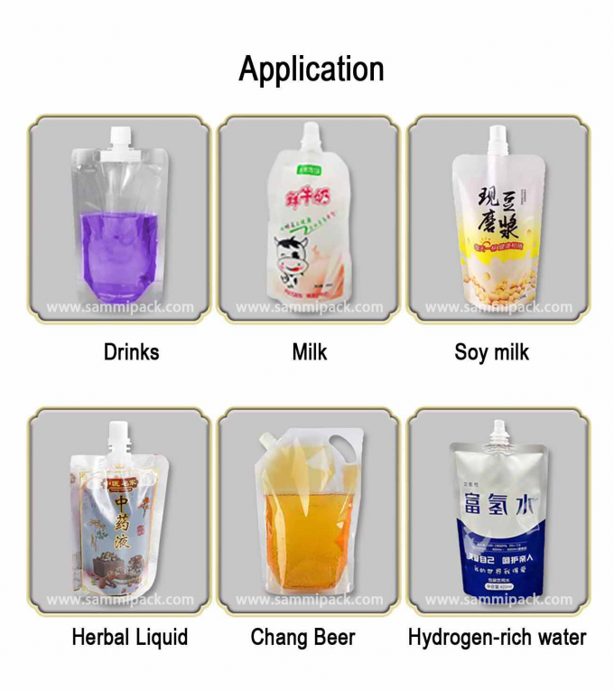 220V ডাবল নজল তরল জল স্পুট পকেট ব্যাগ ফিলিং মেশিন সঙ্গে স্ট্যান্ড আপ নজল ব্যাগ সেমি স্বয়ংক্রিয় ফিলার এবং সিলার 1