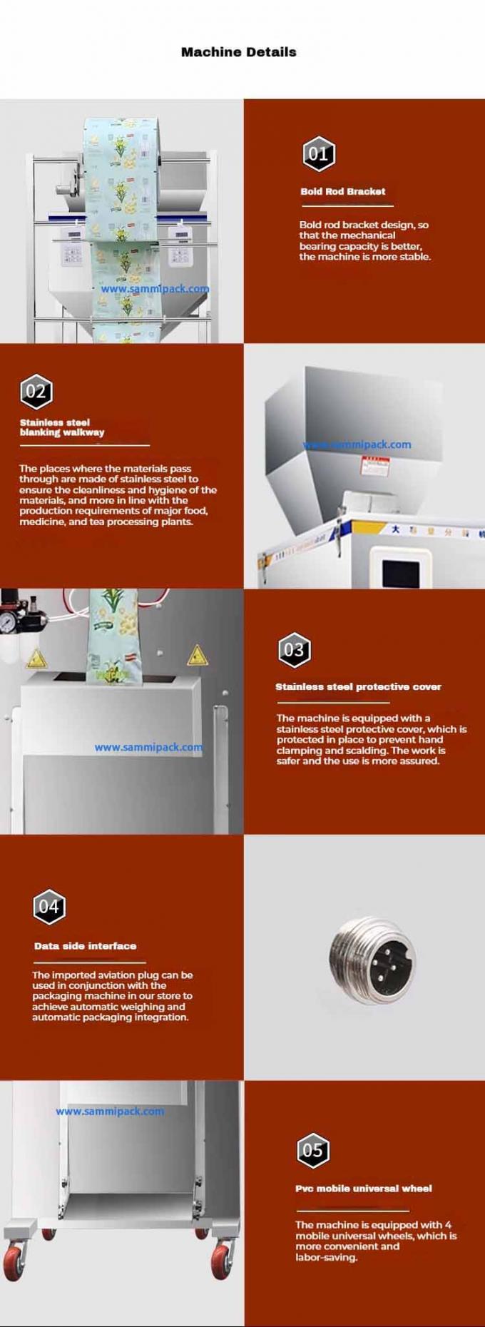 মাল্টিফাংশনাল ডাবলহেড চিনি ভর্তি কফি বিন ওজন প্যাকিং মেশিন ৫০০ গ্রাম ১০০০ গ্রাম 450*470*1750MM পণ্য 5